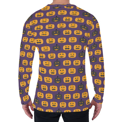 Halloween Pumpkin Pattern Print Men's Long Sleeve T-Shirt