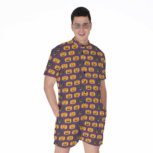 Halloween Pumpkin Pattern Print Men's Rompers