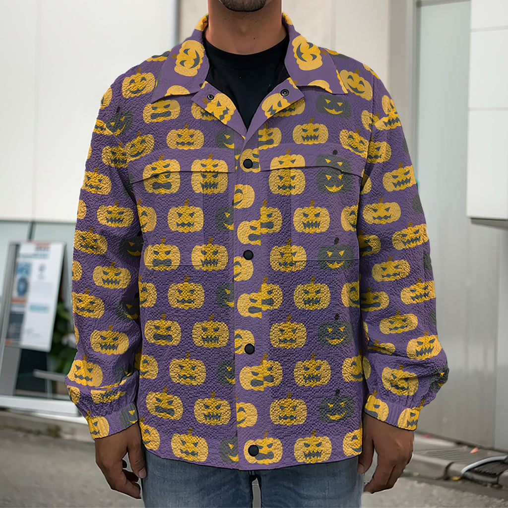 Halloween Pumpkin Pattern Print Men's Shirt Jacket
