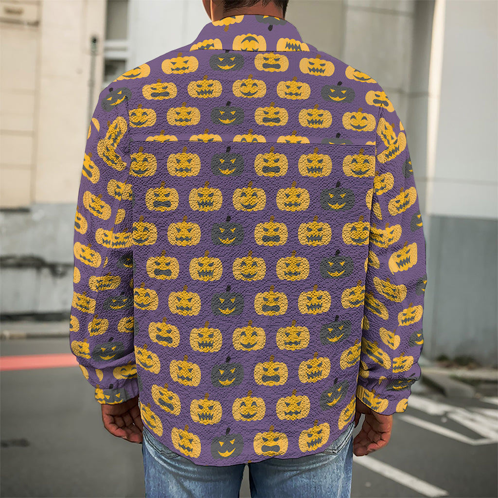 Halloween Pumpkin Pattern Print Men's Shirt Jacket