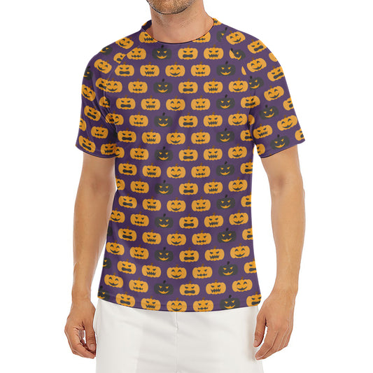 Halloween Pumpkin Pattern Print Men's Short Sleeve Rash Guard