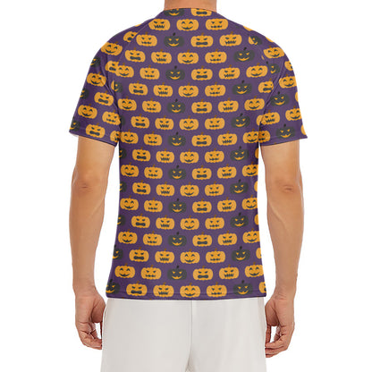 Halloween Pumpkin Pattern Print Men's Short Sleeve Rash Guard