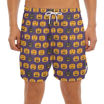 Halloween Pumpkin Pattern Print Men's Split Running Shorts