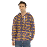 Halloween Pumpkin Pattern Print Men's Velvet Pullover Hoodie