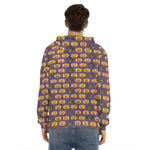 Halloween Pumpkin Pattern Print Men's Velvet Pullover Hoodie