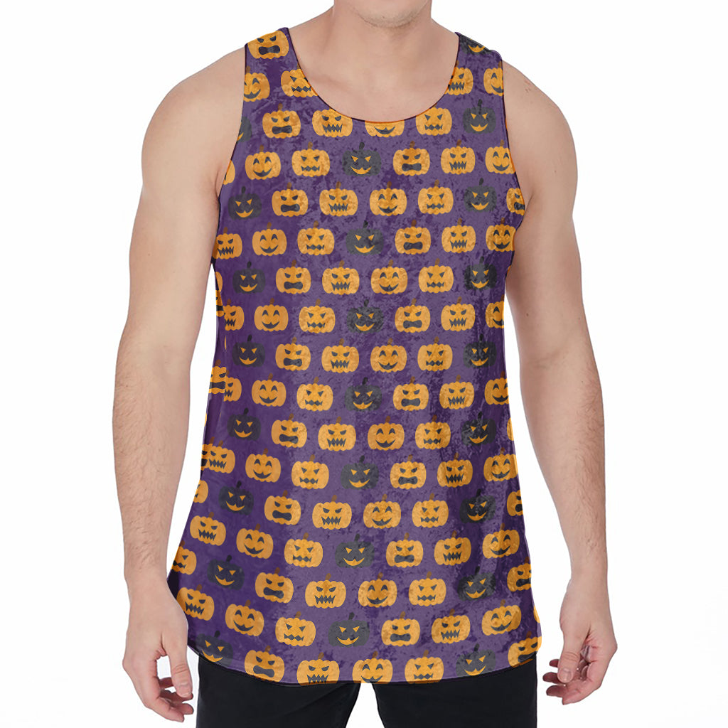 Halloween Pumpkin Pattern Print Men's Velvet Tank Top