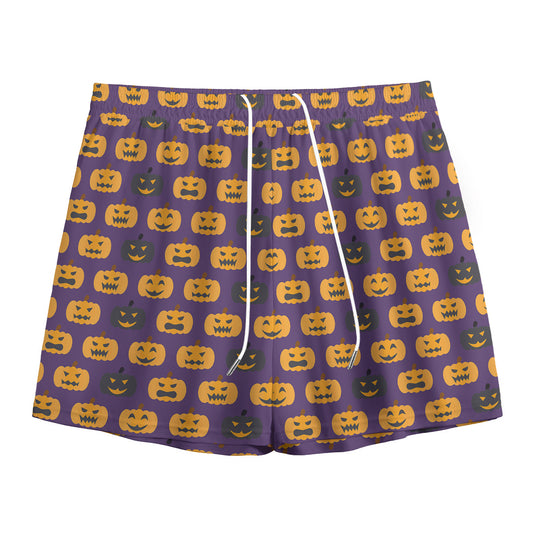 Halloween Pumpkin Pattern Print Mesh Shorts