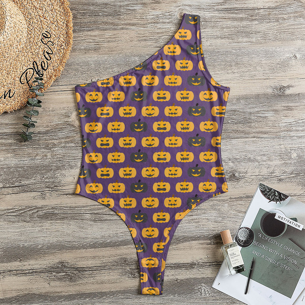 Halloween Pumpkin Pattern Print One Shoulder Bodysuit