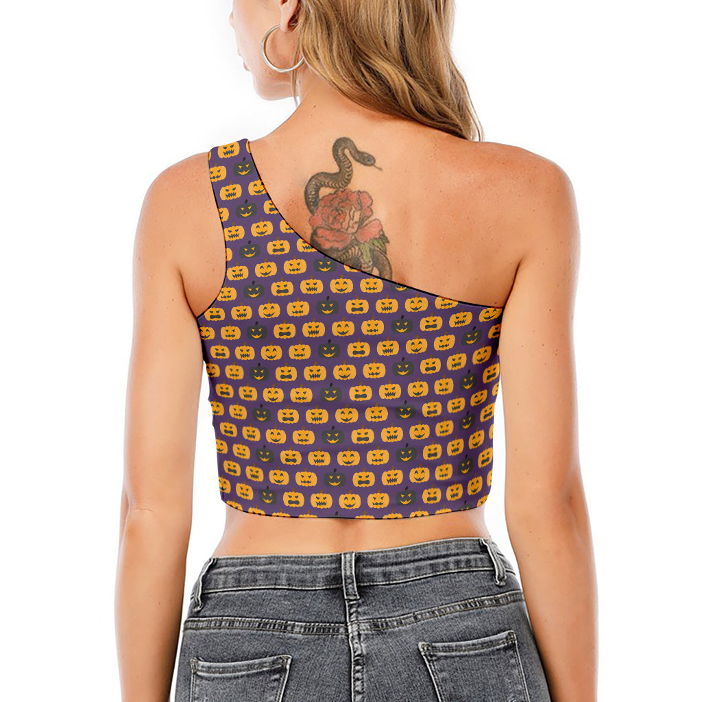 Halloween Pumpkin Pattern Print One Shoulder Crop Top