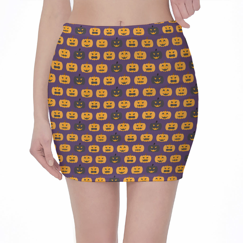 Halloween Pumpkin Pattern Print Pencil Mini Skirt