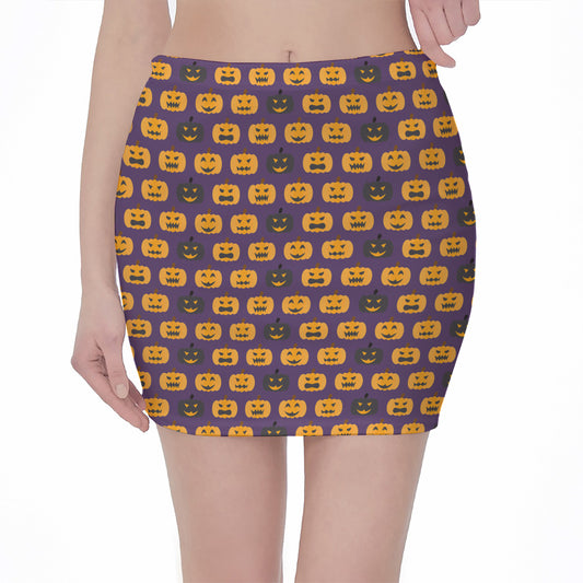 Halloween Pumpkin Pattern Print Pencil Mini Skirt