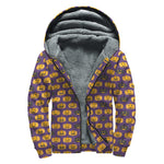 Halloween Pumpkin Pattern Print Sherpa Lined Zip Up Hoodie