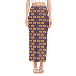 Halloween Pumpkin Pattern Print Side Slit Maxi Skirt