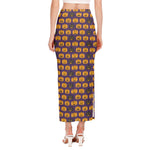 Halloween Pumpkin Pattern Print Side Slit Maxi Skirt