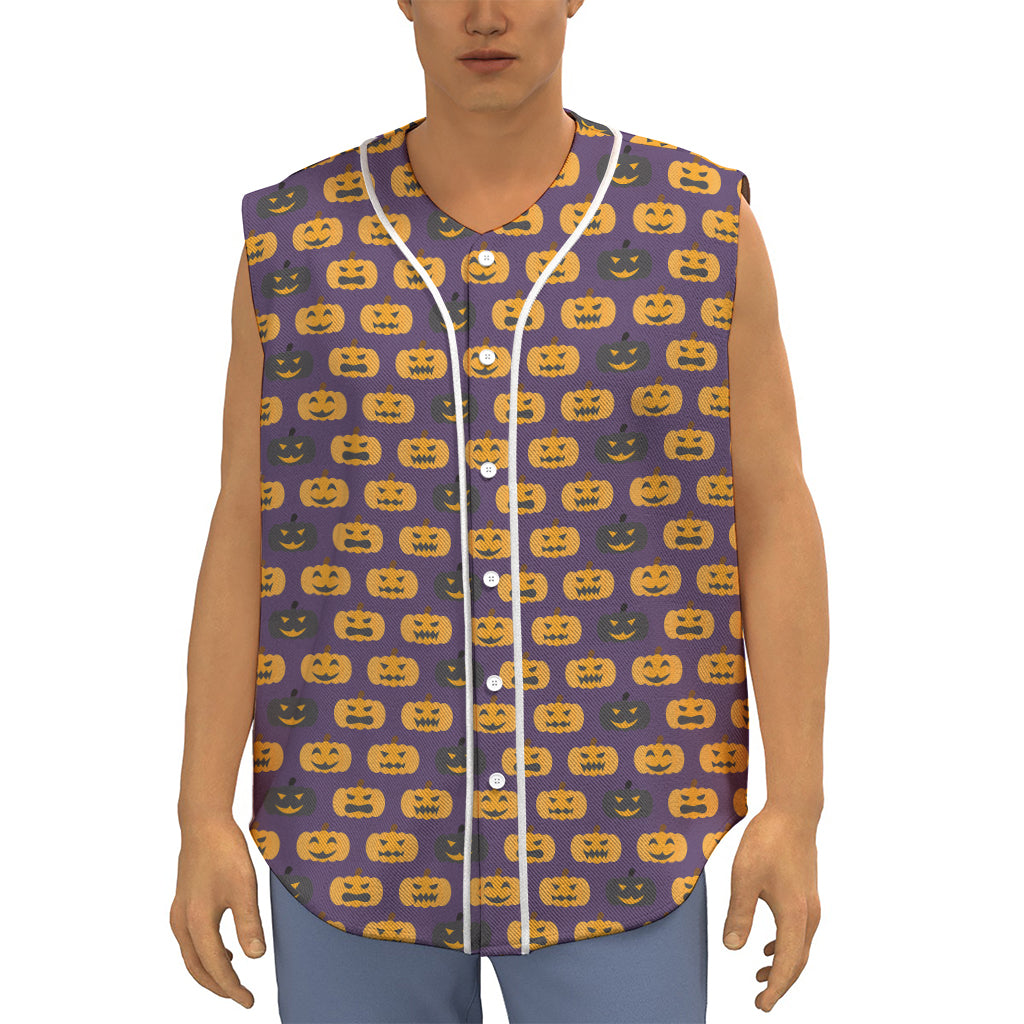 Halloween Pumpkin Pattern Print Sleeveless Baseball Jersey
