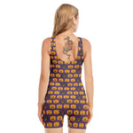 Halloween Pumpkin Pattern Print Sleeveless One Piece Swimsuit