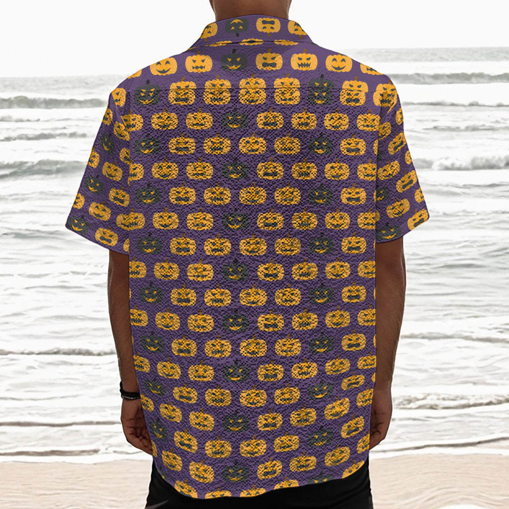 Halloween Pumpkin Pattern Print Textured Short Sleeve Shirt