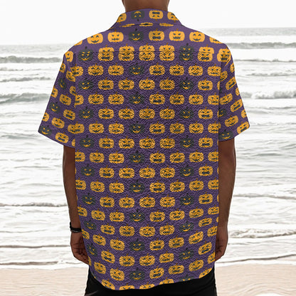 Halloween Pumpkin Pattern Print Textured Short Sleeve Shirt