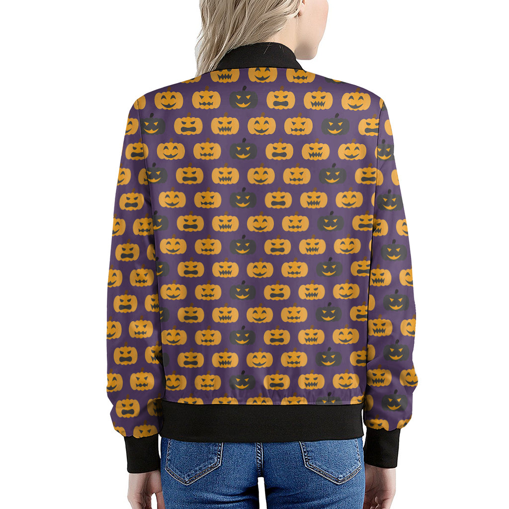 Halloween Pumpkin Pattern Print Women's Bomber Jacket