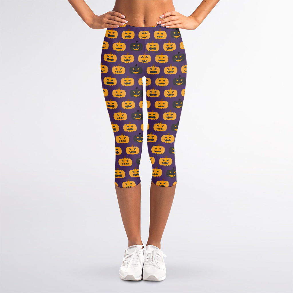 Halloween Pumpkin Pattern Print Women's Capri Leggings