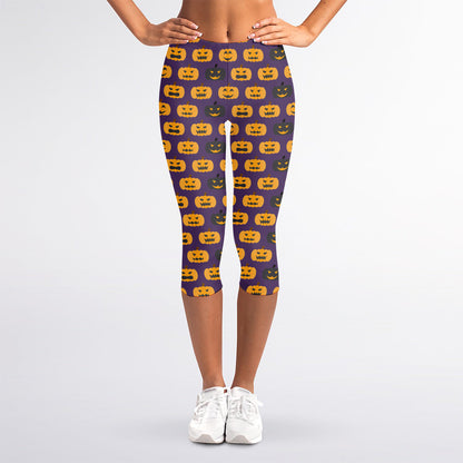 Halloween Pumpkin Pattern Print Women's Capri Leggings