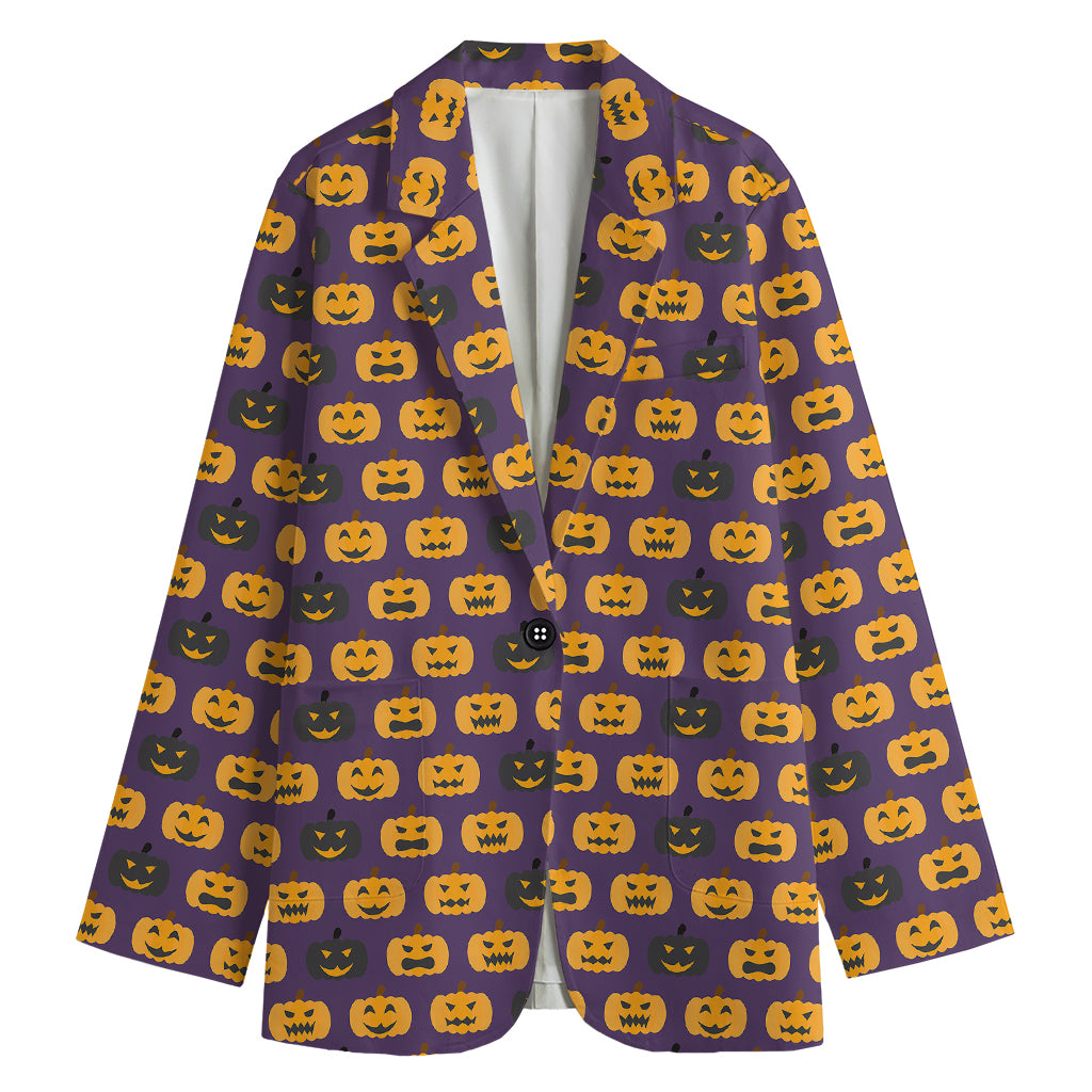 Halloween Pumpkin Pattern Print Women's Cotton Blazer