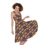 Halloween Pumpkin Pattern Print Women's Sleeveless Dress