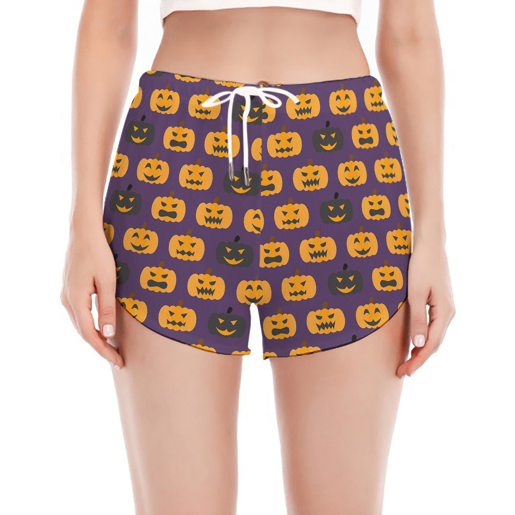 Halloween Pumpkin Pattern Print Women's Split Running Shorts