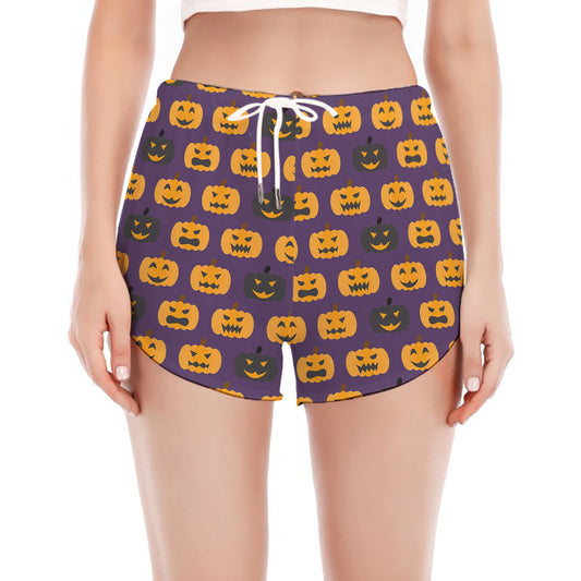 Halloween Pumpkin Pattern Print Women's Split Running Shorts