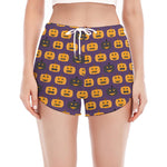 Halloween Pumpkin Pattern Print Women's Split Running Shorts