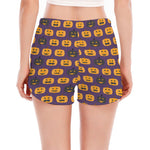 Halloween Pumpkin Pattern Print Women's Split Running Shorts