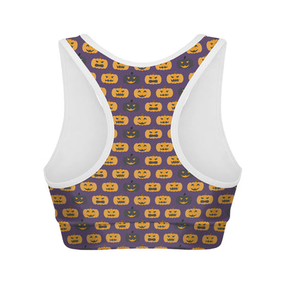 Halloween Pumpkin Pattern Print Women's Sports Bra