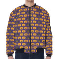 Halloween Pumpkin Pattern Print Zip Sleeve Bomber Jacket