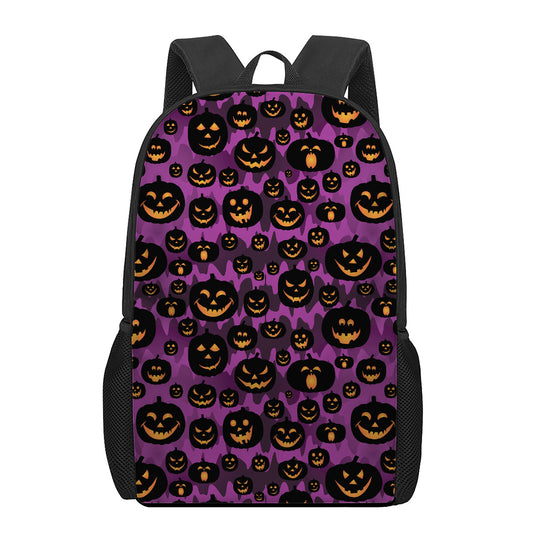 Halloween Pumpkin Smiley Faces Print 17 Inch Backpack