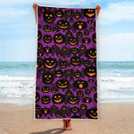 Halloween Pumpkin Smiley Faces Print Beach Towel