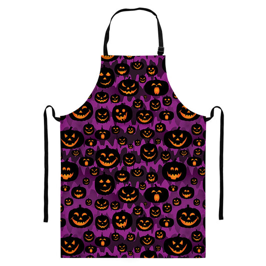Halloween Pumpkin Smiley Faces Print Bib Apron With Pocket