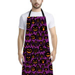 Halloween Pumpkin Smiley Faces Print Bib Apron With Pocket