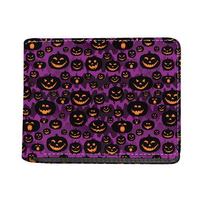 Halloween Pumpkin Smiley Faces Print Bifold Wallet