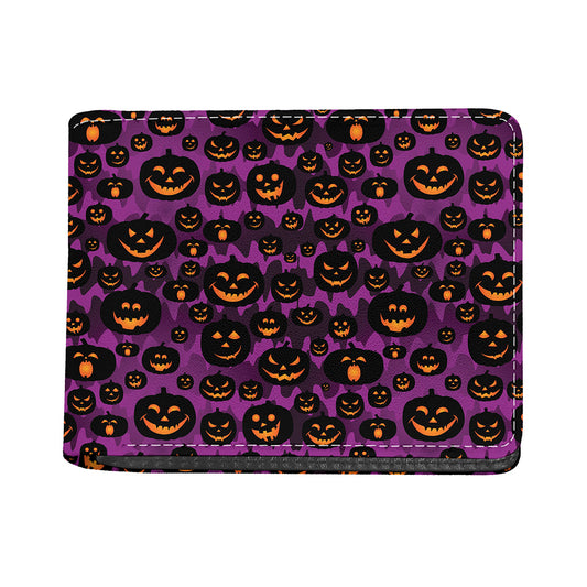 Halloween Pumpkin Smiley Faces Print Bifold Wallet