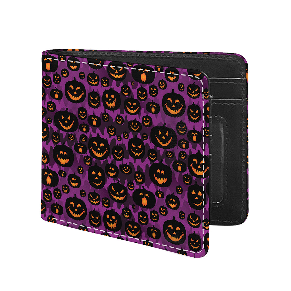 Halloween Pumpkin Smiley Faces Print Bifold Wallet