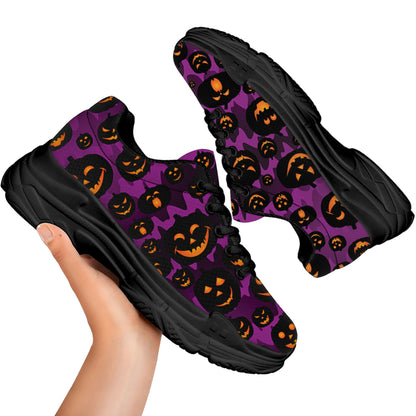 Halloween Pumpkin Smiley Faces Print Black Chunky Shoes
