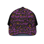 Halloween Pumpkin Smiley Faces Print Black Mesh Trucker Cap