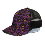 Halloween Pumpkin Smiley Faces Print Black Mesh Trucker Cap