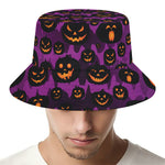 Halloween Pumpkin Smiley Faces Print Bucket Hat