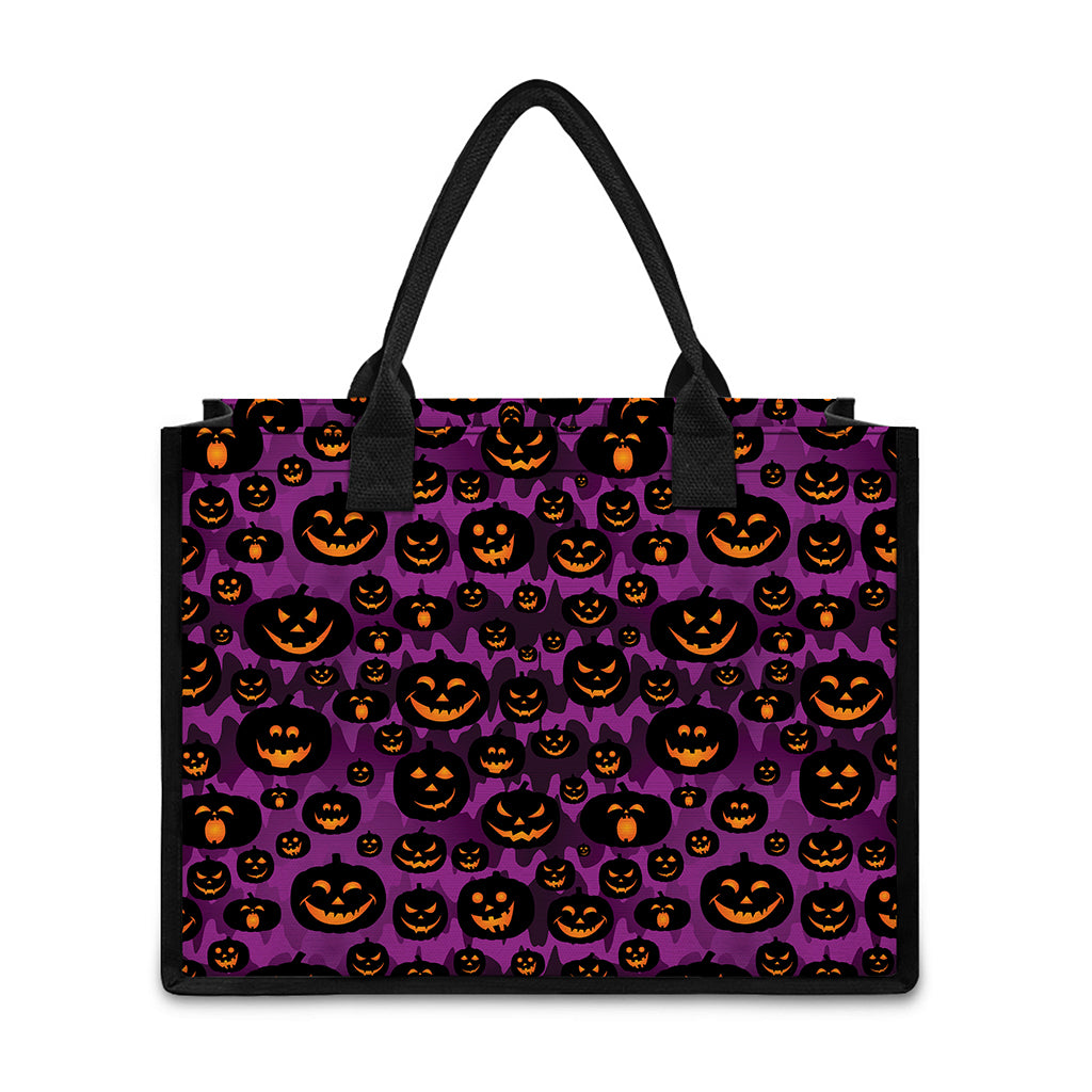Halloween Pumpkin Smiley Faces Print Canvas Tote Bag