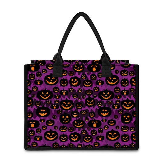 Halloween Pumpkin Smiley Faces Print Canvas Tote Bag