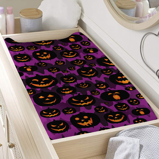 Halloween Pumpkin Smiley Faces Print Changing Pad Cover