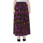 Halloween Pumpkin Smiley Faces Print Chiffon Maxi Skirt