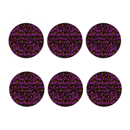 Halloween Pumpkin Smiley Faces Print Coaster Set