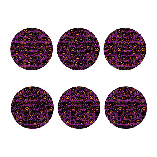 Halloween Pumpkin Smiley Faces Print Coaster Set